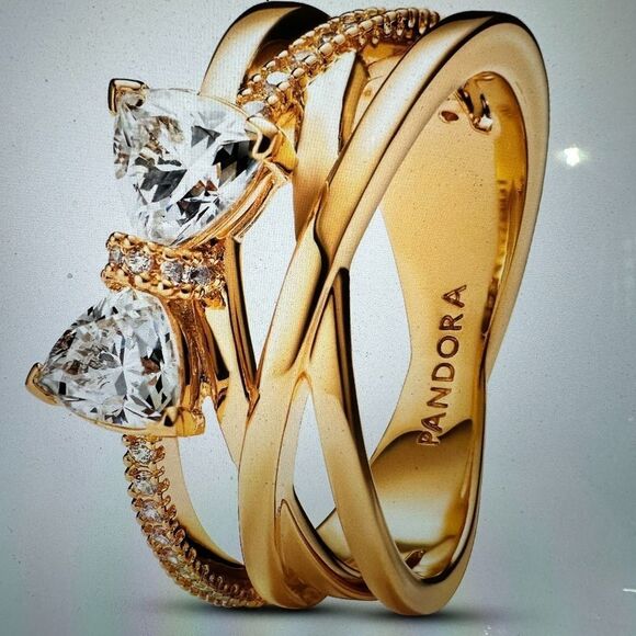 Genuine PANDORA 14k Plated Sparkling Bow Crossover Ring 163511C01 Size 6 - Picture 9 of 9